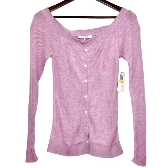 Frame Revolve Off the Shoulder Lilac Cardigan Sweater Size Medium New MSRP 280 - Picture 3 of 8